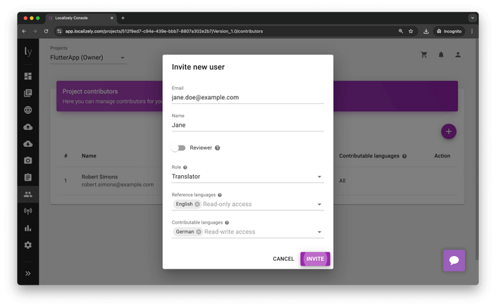 Flutter localization invite team member