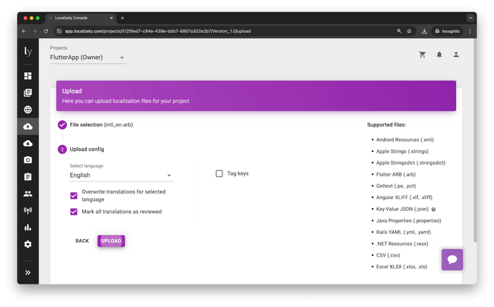 Flutter localization arb file upload