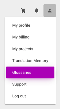 Glossaries user menu