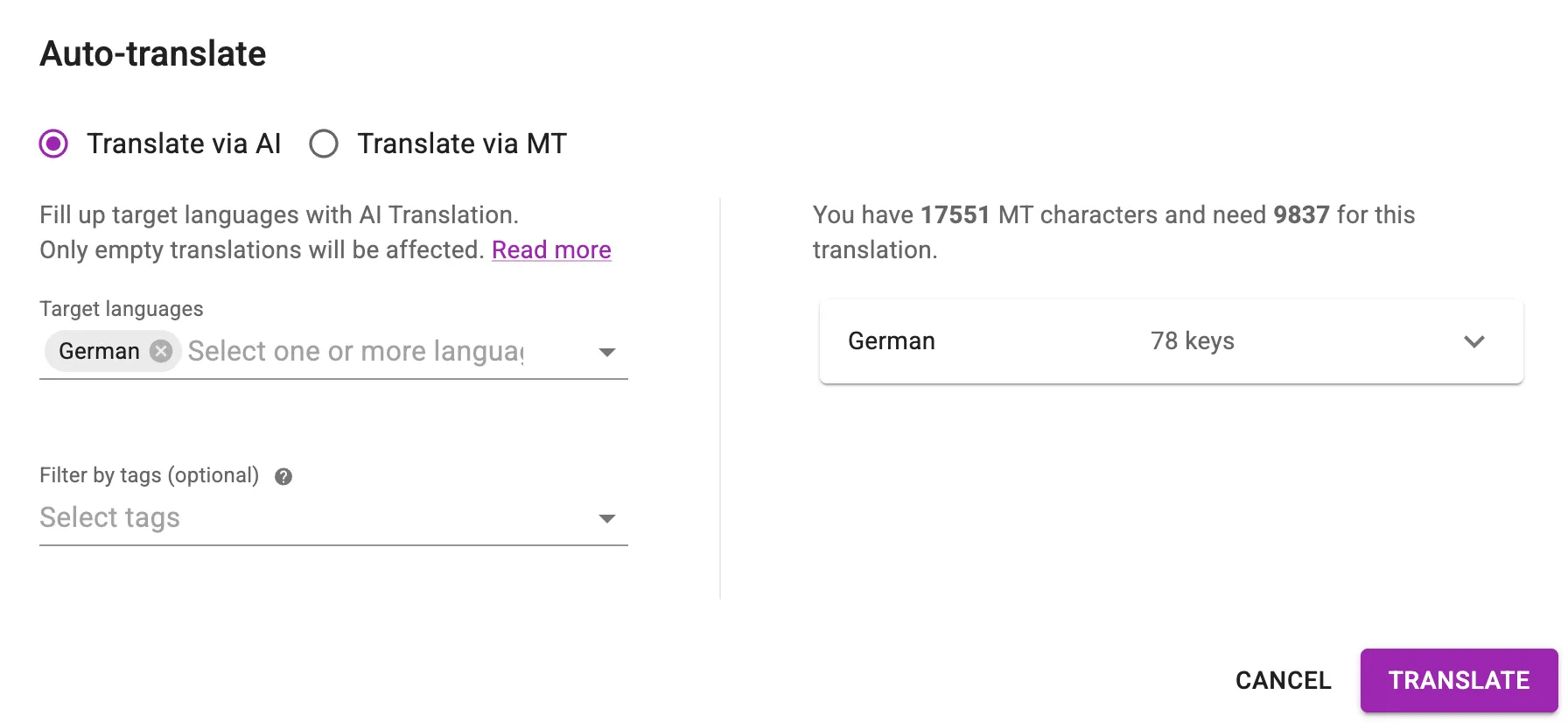 Auto-translate dialog