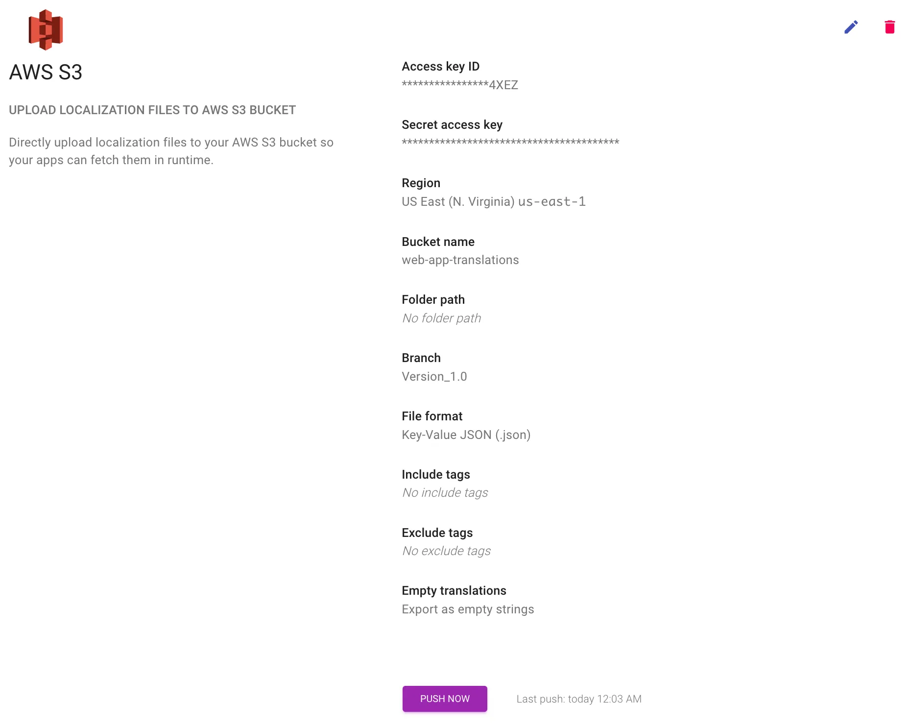 AWS S3 integration details