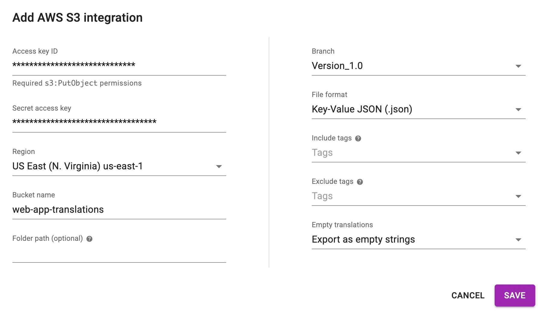 AWS S3 integration setup