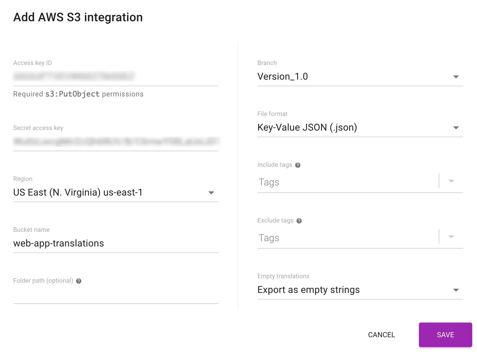 AWS S3 integration setup