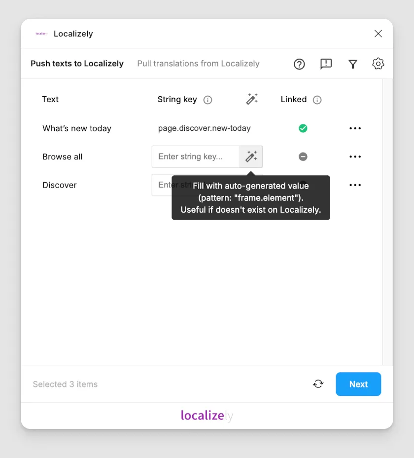 Figma plugin autgenerate new key name