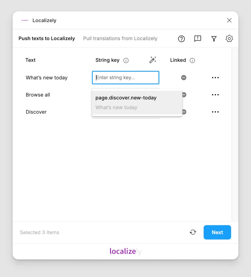 Figma plugin suggest existing key name