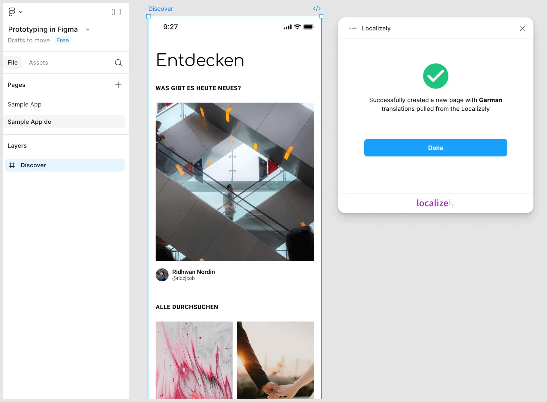 Figma plugin pull translations from Localizely into a sepaate page