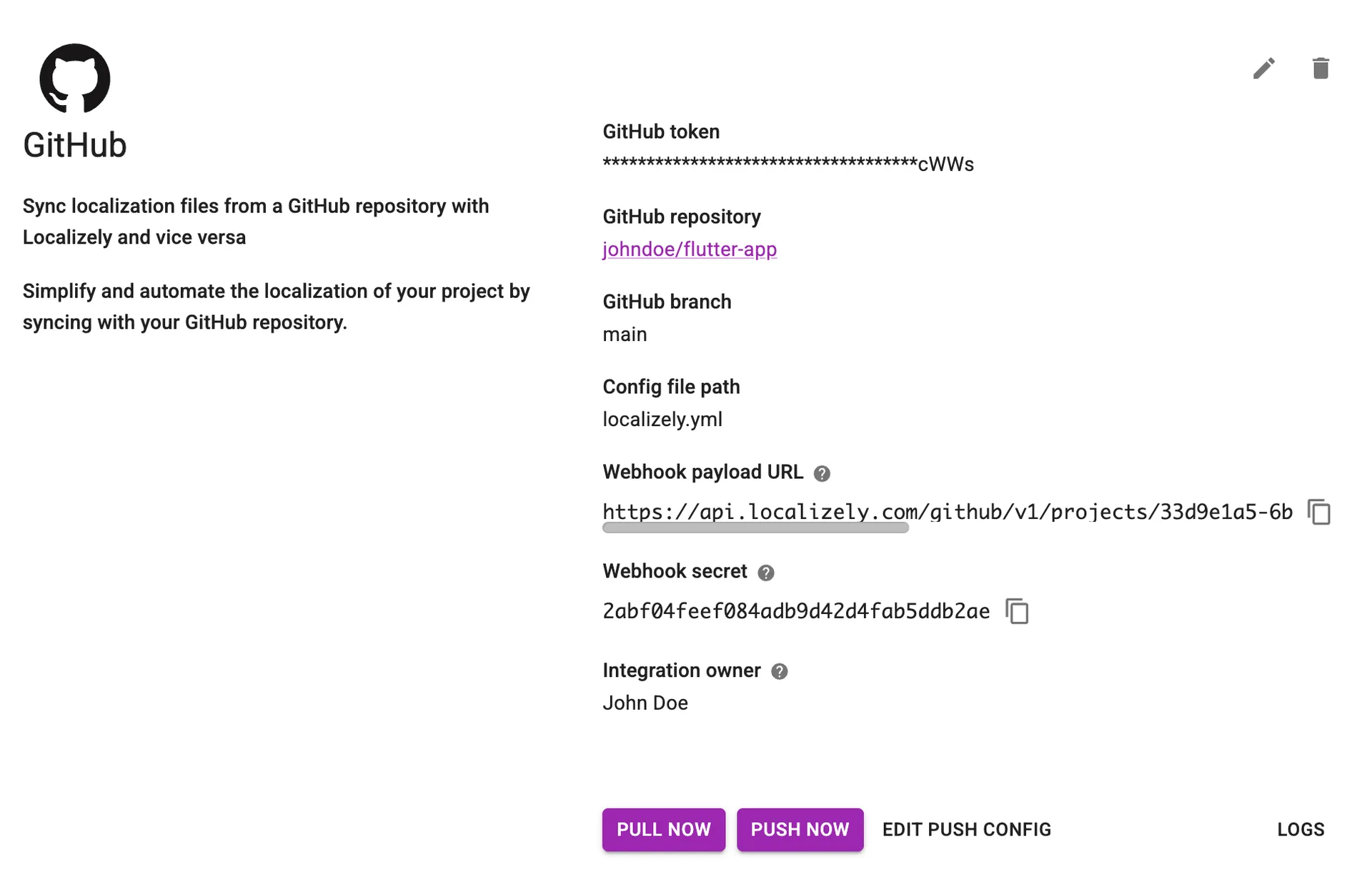 GitHub configuration details