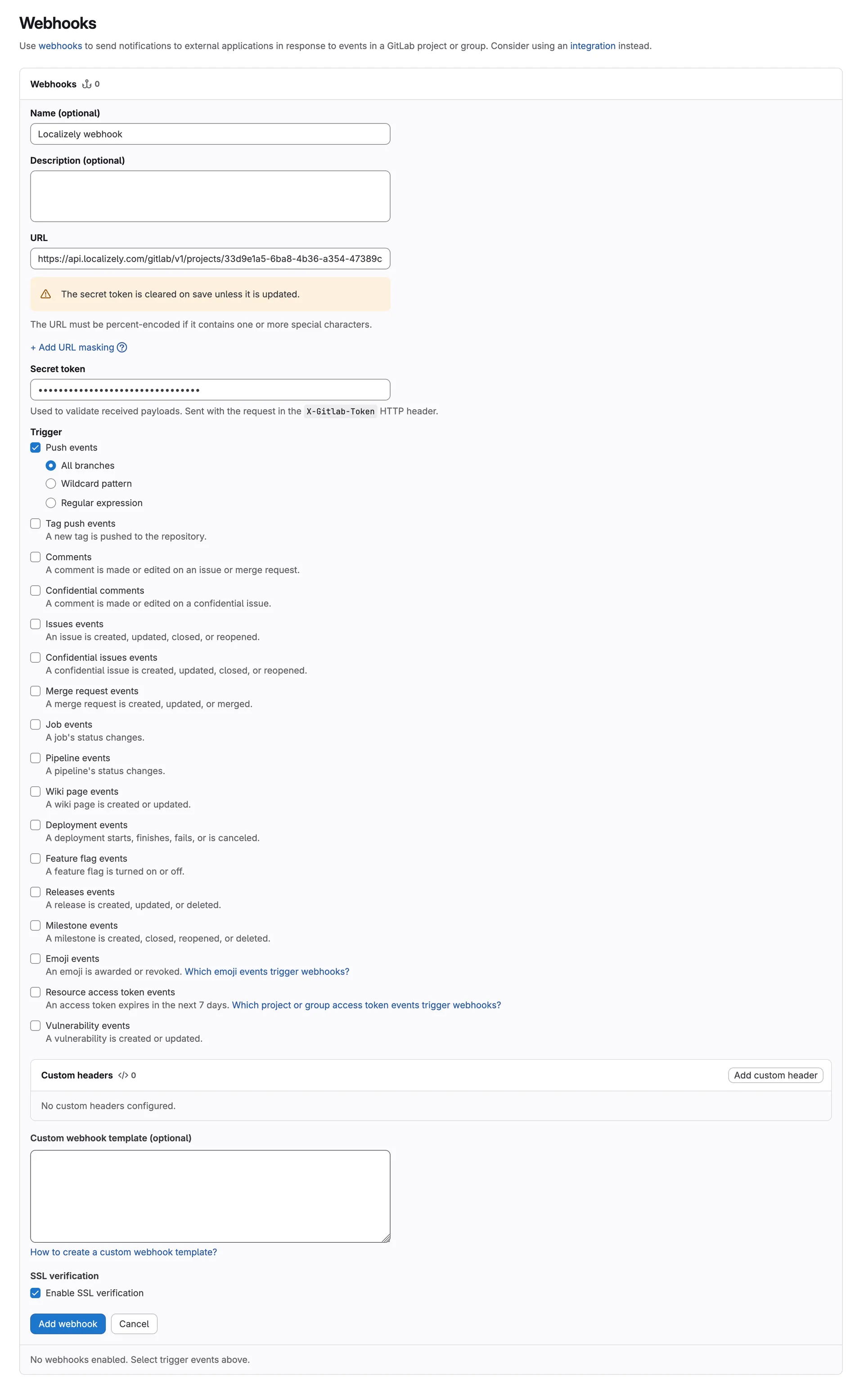 GitLab webhook setup