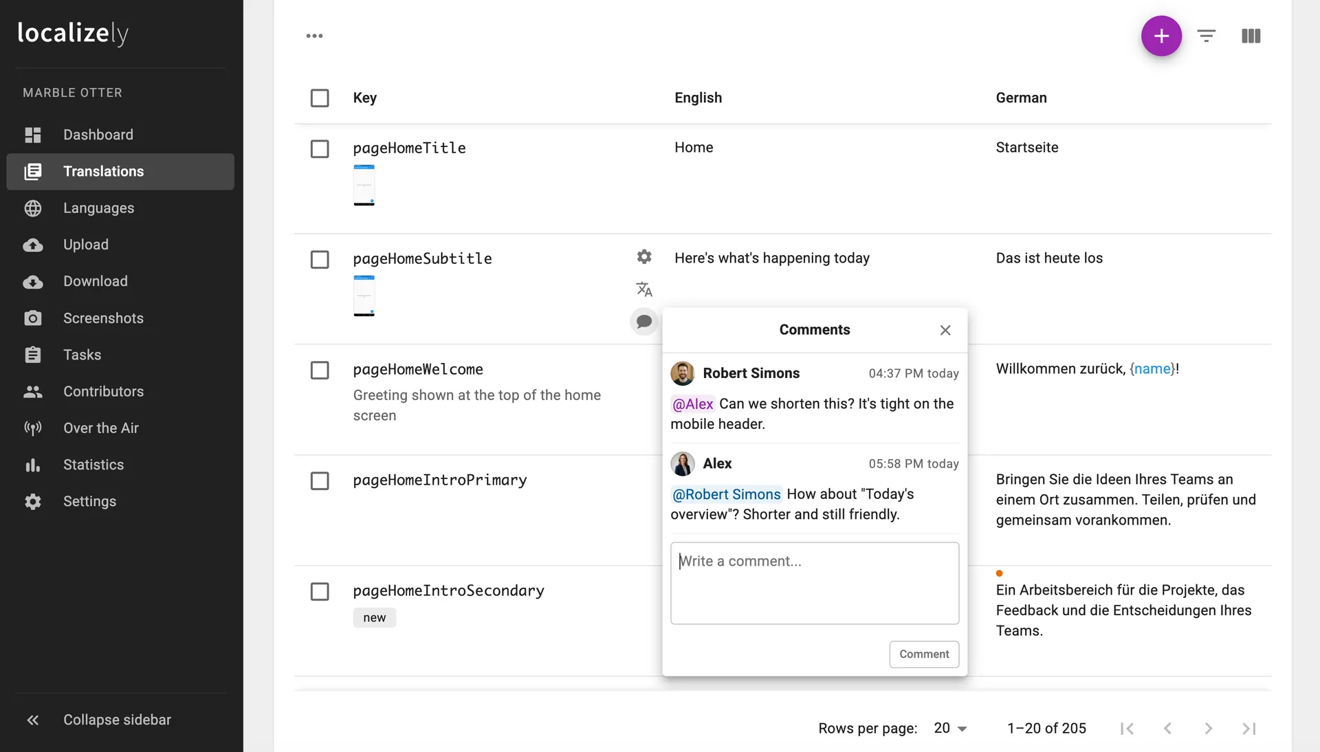 Localizely labels page