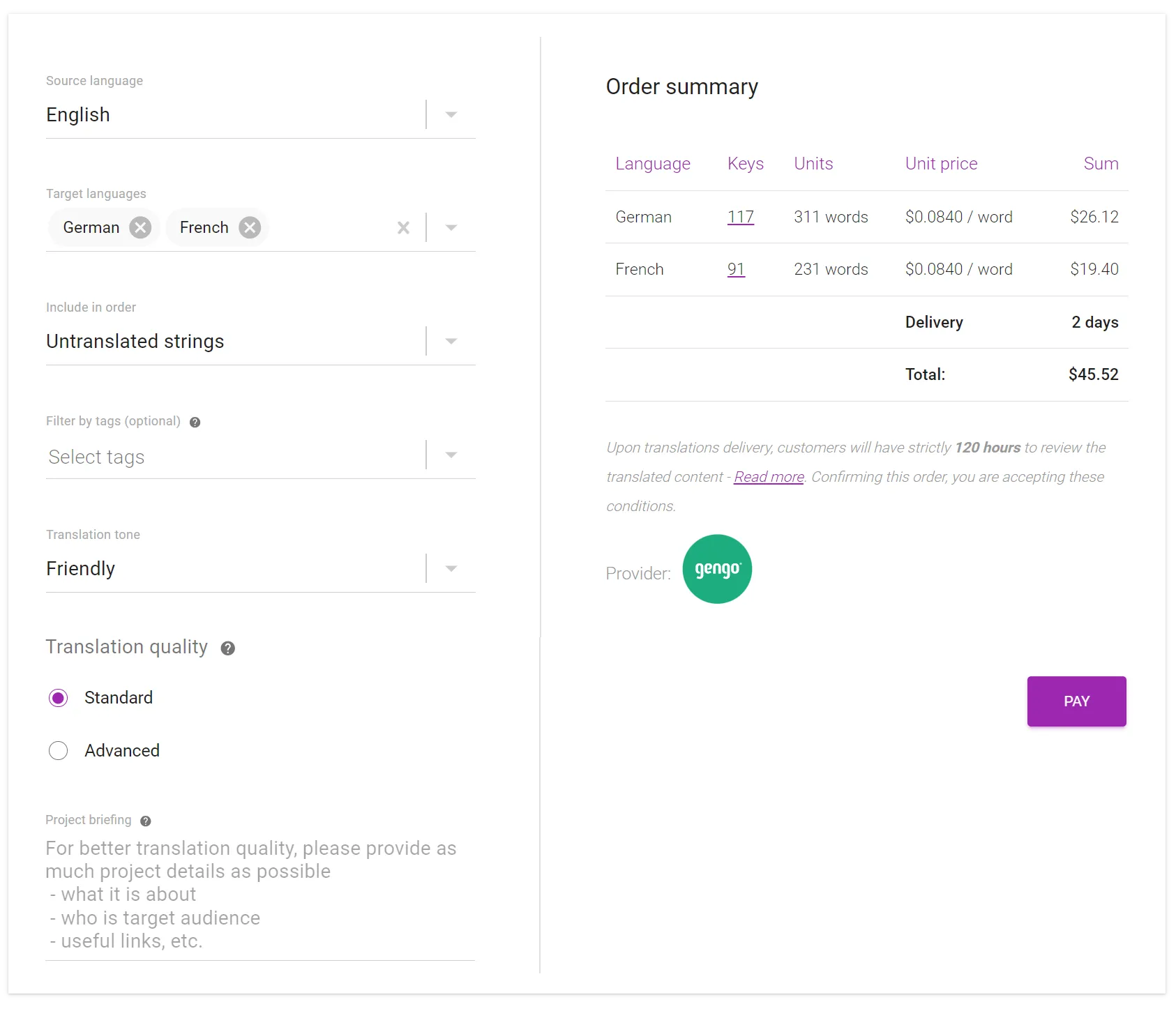 Localizely - Placing translation orders