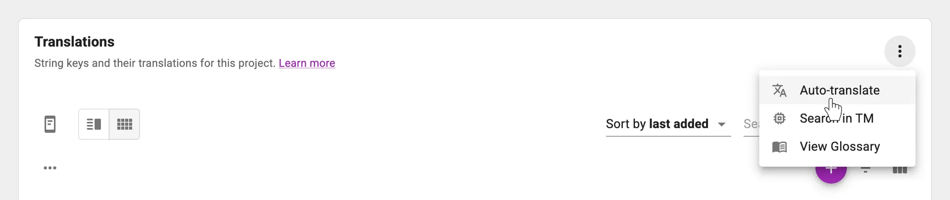 Menu for opening Auto-translate dialog