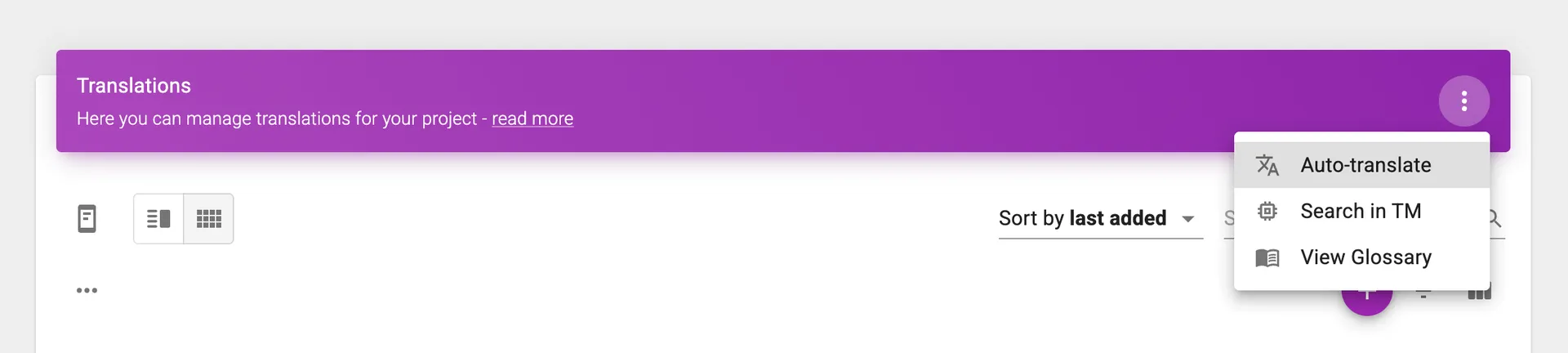 Menu for opening Auto-translate dialog