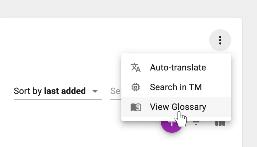 View glossary option