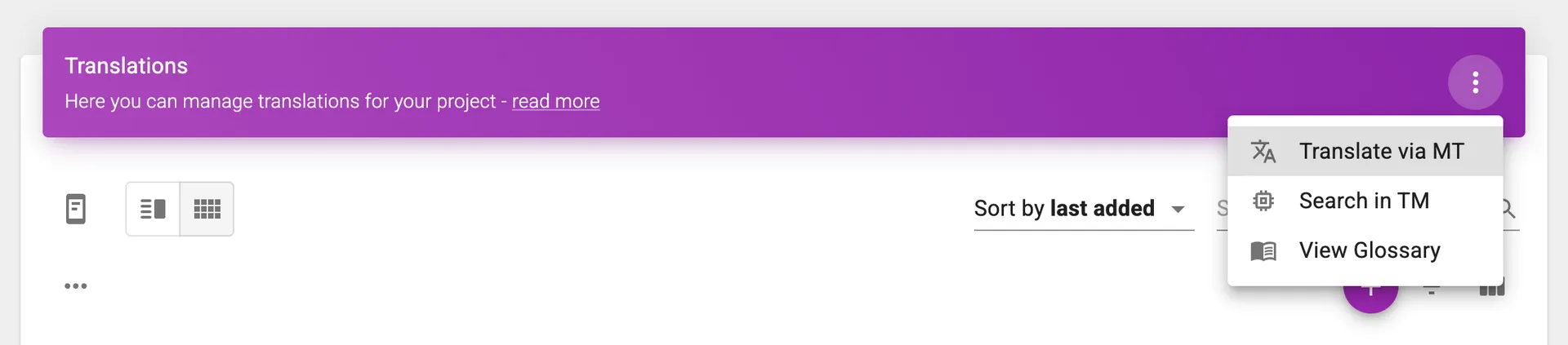 Menu for opening Machine Translation dialog