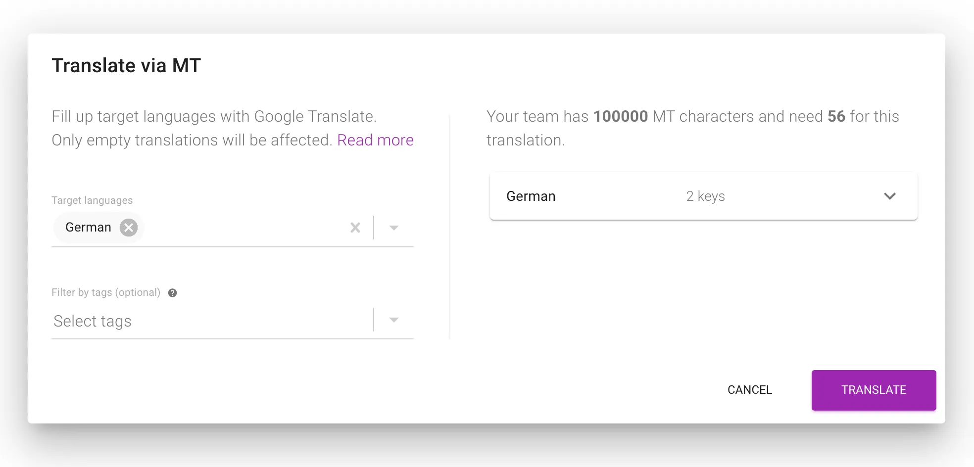 Machine Translation dialog