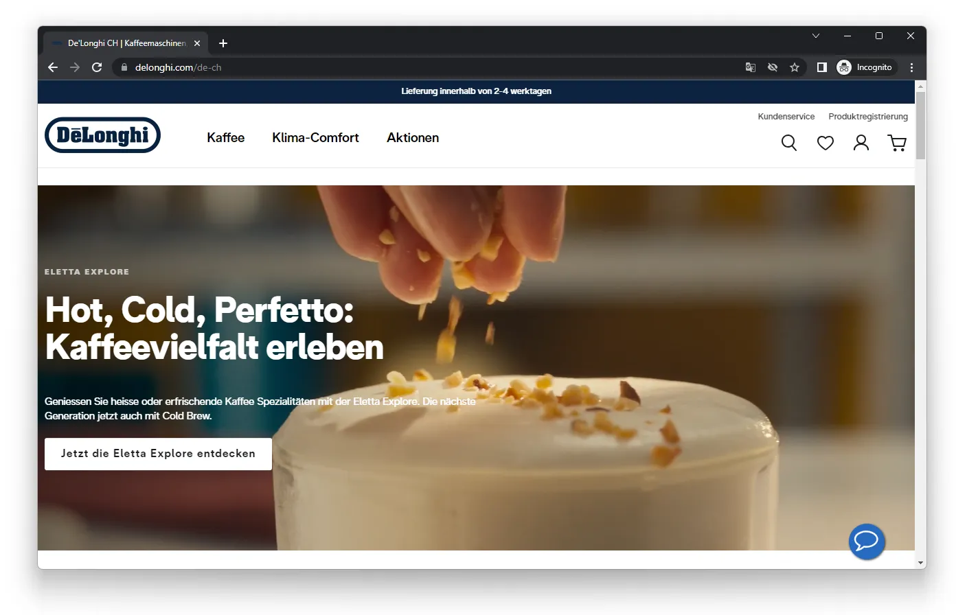 De'Longhi - Landing page Switzerland (German)