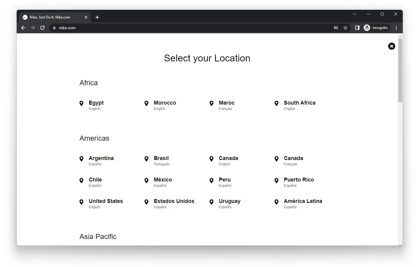 Nike - Select location