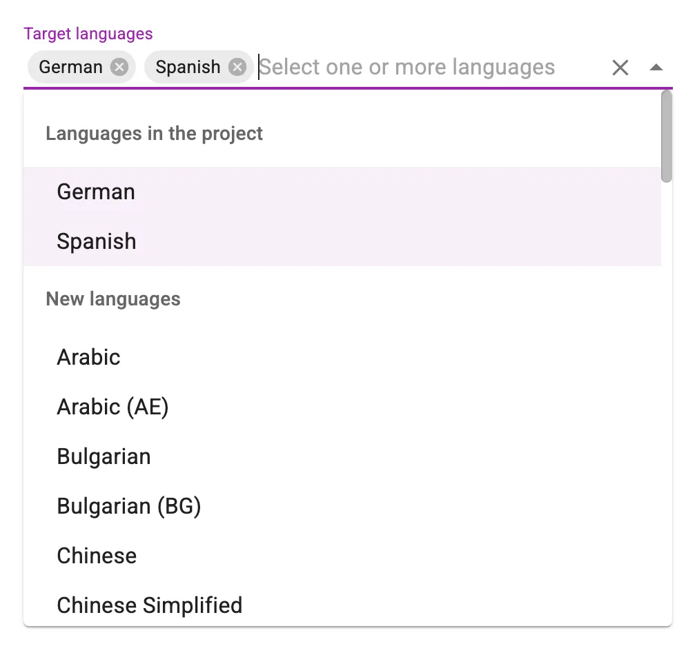 Translation order target languages