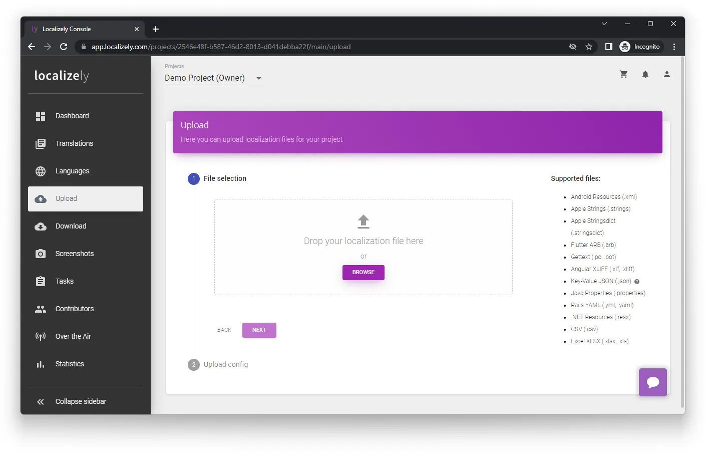 Localizely upload Strings file