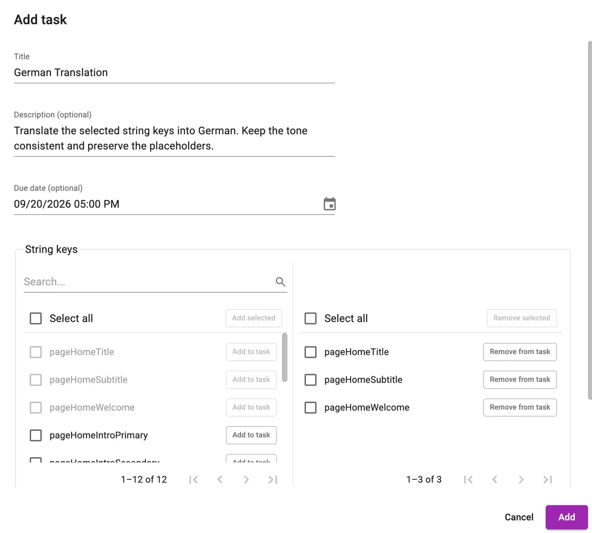 Add task dialog