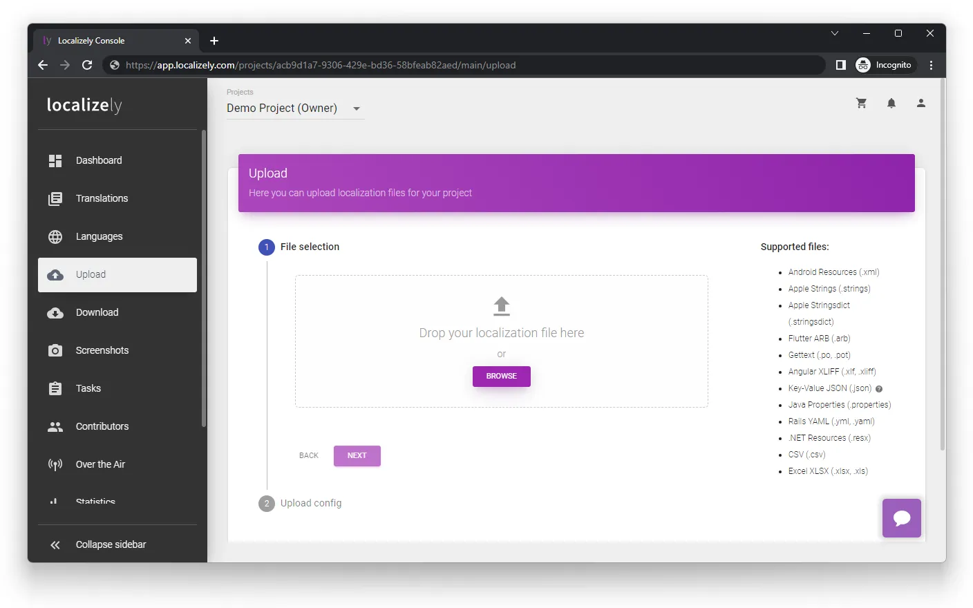 Localizely upload localization files