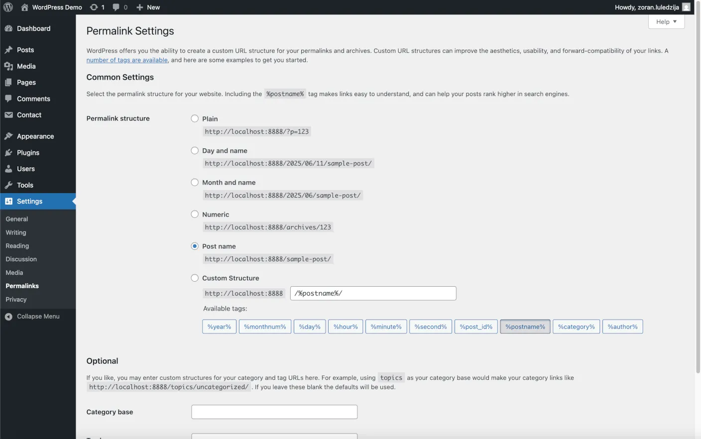 Configuring permalinks in WordPress
