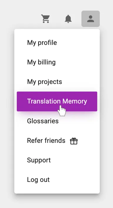 Translation Memory menu