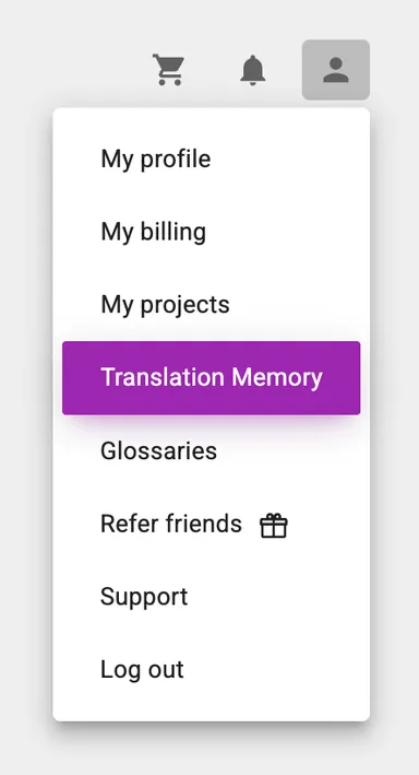 Translation Memory menu