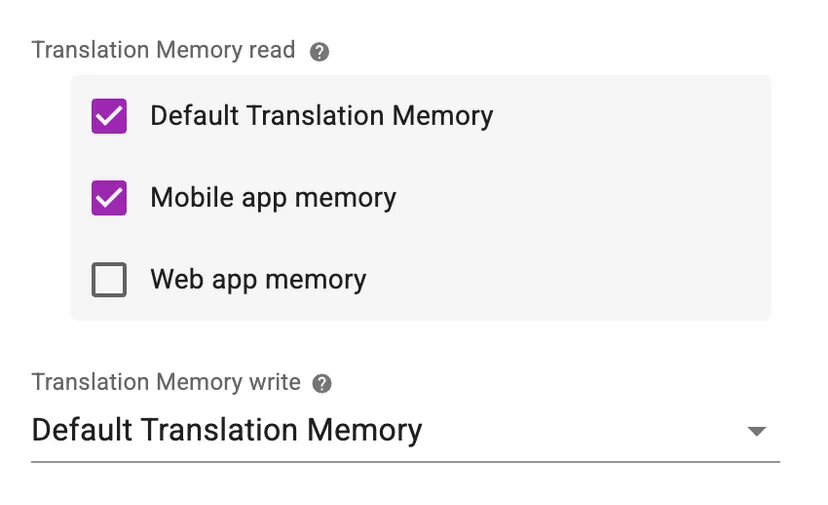 Translation Memory project settings