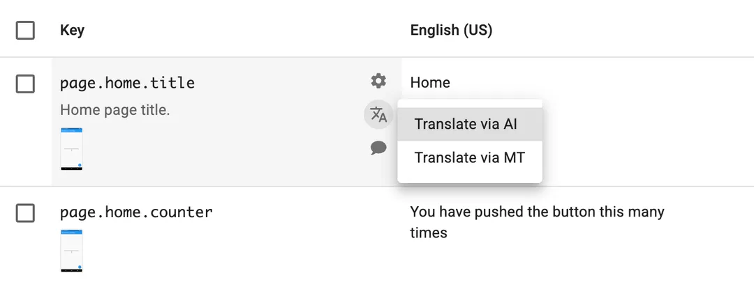 Menu for initiating inline AI Translation
