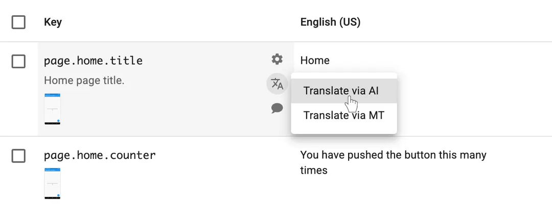 Menu for initiating inline AI Translation